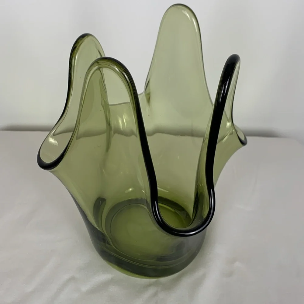 Viking Epic Candle Vase Green Smoke Four Fingers Swung Handkerchief 8.5” Tall